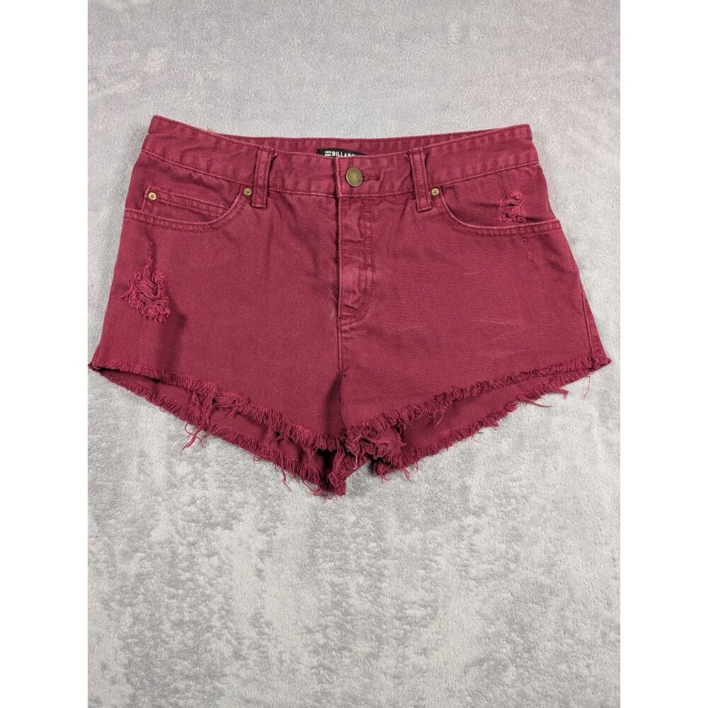 Billabong Shorts Womens Size 28 Red Distressed Raw Hem Festival Boho Hipster Y2K